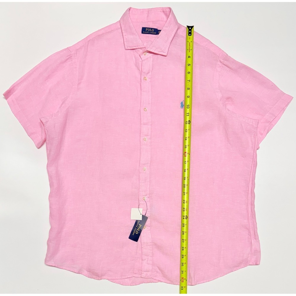 Polo‎ Ralph Lauren Mens XXL Pink 100% Linen Short Sleeve Button Down Shirt NWT